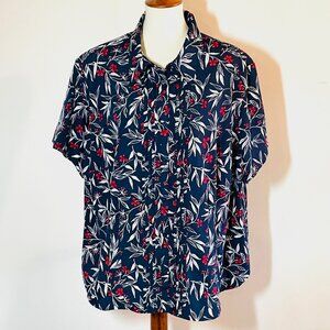 Alfred Dunner Pintuck SS Top Sz 24W Red White Blue Floral Summer Beach Bloomcore